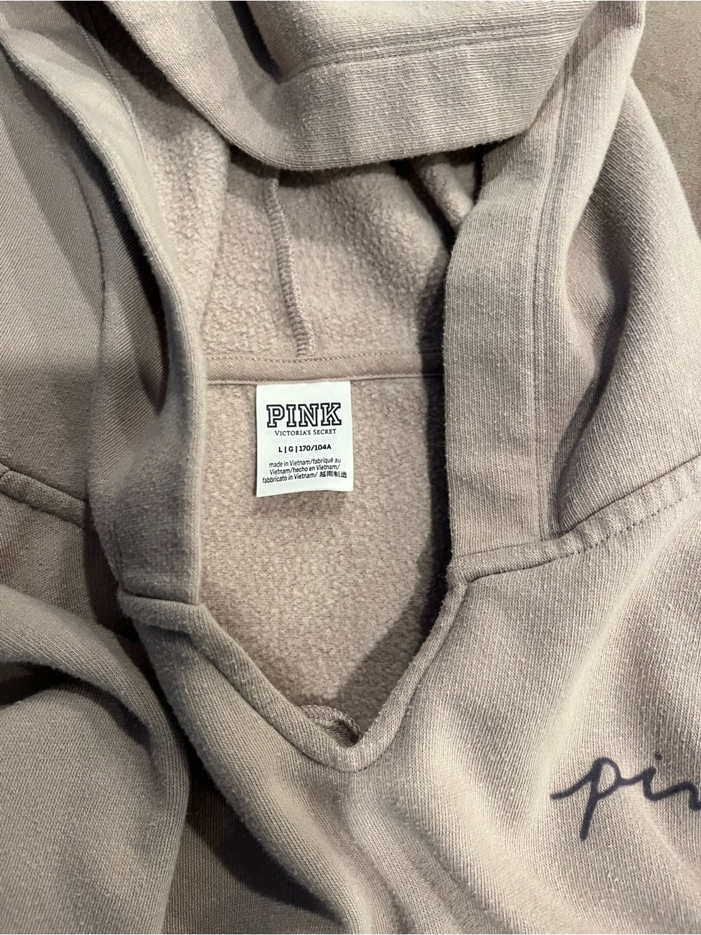 PINK Victoria's Secret Beige Drawstring Hoodie with Sleeve Logo - Picture 2 of 6